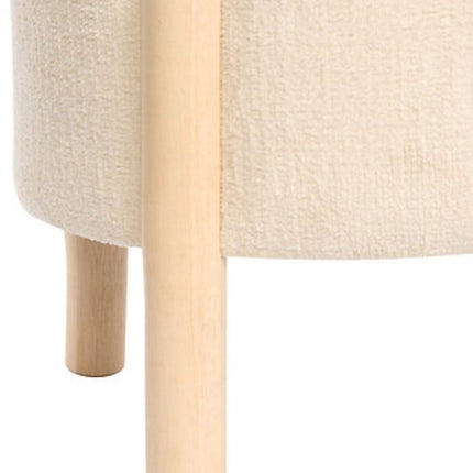 Atmosphera - Opbergkruk Elki Ø 45.5 cm Wit Chenille - 37 cm Hoog - met opbergruimte - Poef - Zitkrukje - Bijzettafel - Zitpoef