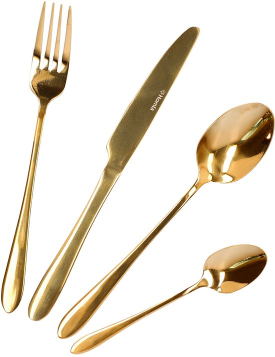 HOMLA - Abele Bestekset - 16-Delig Luxe Bestekset - Iridescent Cutlery Set - Modern Design Tafelbestek - Lepels, Vorken & Messen - RVS - Goud