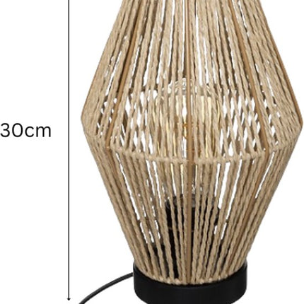 Aissa Tafellamp - Lamp zonder Voet - Decoratieve Lamp - Set van 2 - Ronde Tafellamp met Rope Design - Sfeerlamp Woonkamer - Gemaakt van Staal en MDF - 19 x 30 cm - 150cm Kabel - Beige