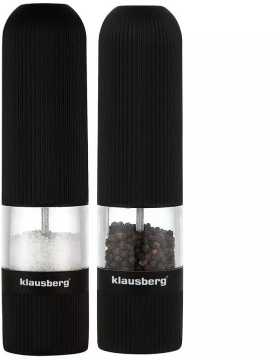 Klausberg KB7574 Elektrische Peper- en Zoutmolens - Zwart - Instelbare Maalgraad - Eénhandig Bediening - Antislip Coating