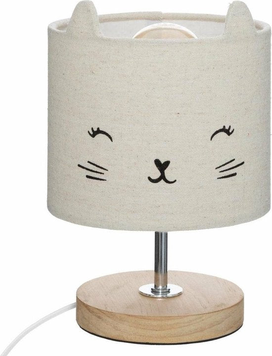Atmosphera Nachtlampje kat - voor kinderen - grijs - linnen - D15 x 21 cm - Tafellamp/bureaulamp