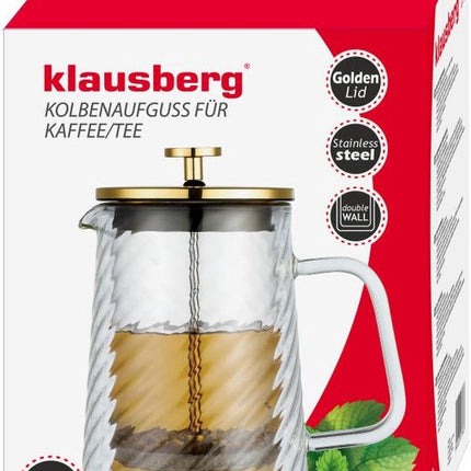 Klausberg Piston Koffie-/Thee Zetter - Glas - 600ml - Theepress | theemaker| theezetter| French press voor koffie en thee