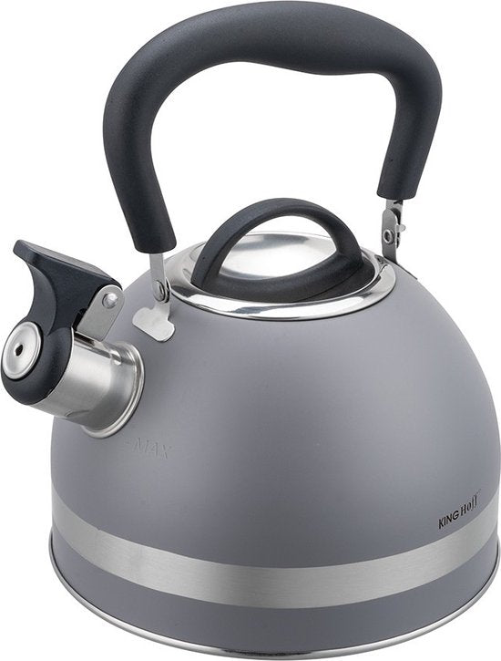 Kinghoff 1851 - Fluitketel met fluit - 1.8 liter - RVS - Grijs