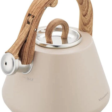 Klausberg 7950 - Fluitketel met fluit - 2.5 liter - RVS - beige - houten handvat (kopie)