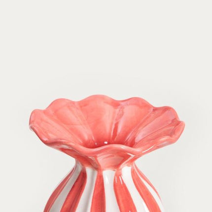 Homla - Vaas - Bloemenvaas - Keramische Vaas met Geribbelde Rand - Decoratieve Bloemenvaas - Moderne Vaas voor Verse Bloemen en Droogbloemen - 13.5 x 13.5 x 25.5 cm - Wit & Koraalroze