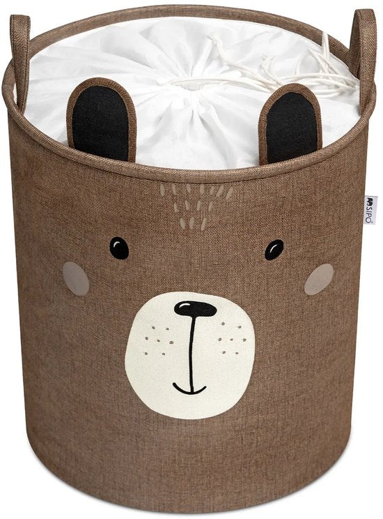 SIPO Speelgoedmand - Opbergbak - Opbergmand - Set van 2 - Bruine Beer & Grijze Beer Design - Opvouwbare Katoen Mand - Voor Speelgoed & Kleding - XXL - 63 Liters - 40 x 40 x 50 cm - Bruin & Grijs