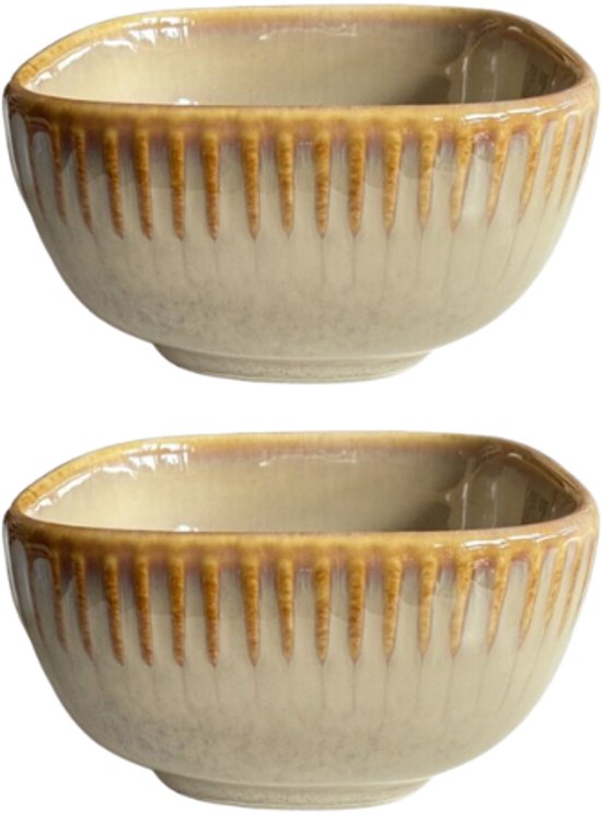 MPLCo - Ombres Mini Dip Bowl - Kom - Set van 2 - Schaaltje voor Saus & Tapas - Oven, Magnetron & Vaatwasser Bestendig - Kleine Serveerschaal Keramiek - 250ml - 10 x 10 x 5.5 cm - Lichtbruin