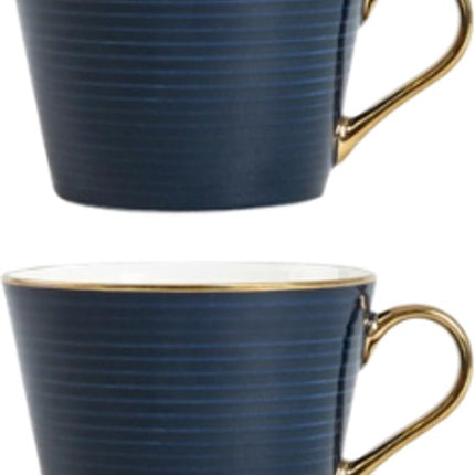 Homla Renne koffiemokken set van 2, 450 ml, donkerblauw keramiek