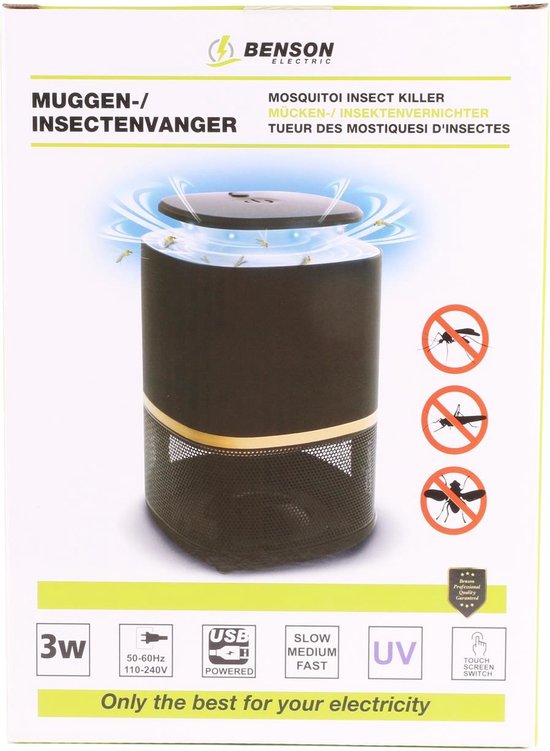 Benson Elektrische muggen- en insectenvanger - UV-licht - USB-aansluiting - Compact - Stil - 3 snelheden - 50m² bereik