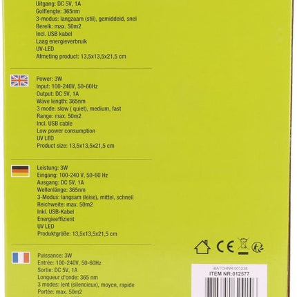 Benson Elektrische muggen- en insectenvanger - UV-licht - USB-aansluiting - Compact - Stil - 3 snelheden - 50m² bereik