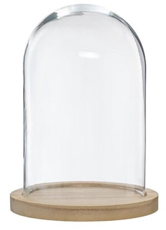 Glazen Cloche - Glazen Stolp - Glas Dome - Set van 2 - Decoratieve Stolp met Houten Voet - 18 x 25 cm - Transparant