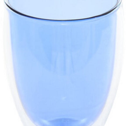Dubbelwandige Glazen Mokken Set van 2 - 350 ml - Isolerende Theemok of Koffiemok Zonder Oor - Dubbelwandig Glas - Blauw