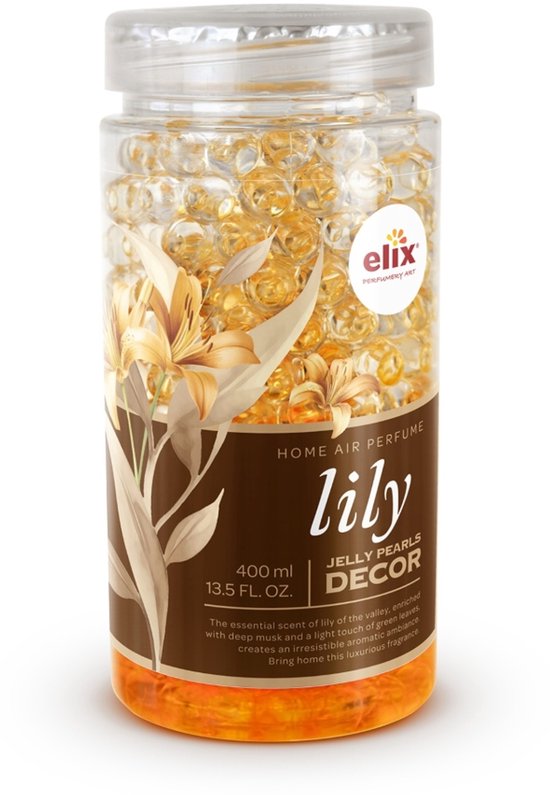 Elix - Jelly Pearls Geurparels - Luchtverfrisser - Gel Air Freshener - voor Interieur & Auto - Geurkorrels met Essentiële Oliën - Langdurige - 400ml - Lily
