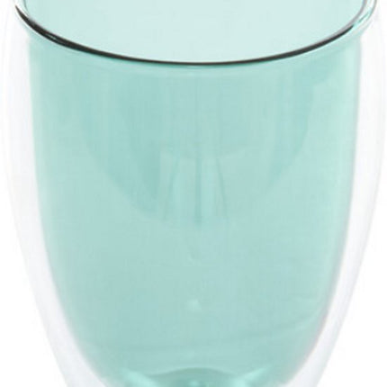 Dubbelwandige Glazen Mokken Set van 2 - 350 ml - Isolerende Theemok of Koffiemok Zonder Oor - Dubbelwandig Glas - Turquoise Groen