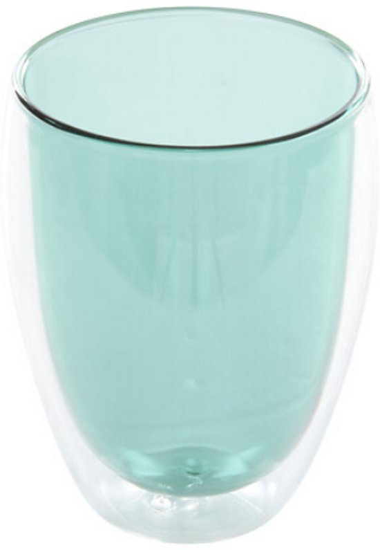 Dubbelwandige Glazen Mokken Set van 2 - 350 ml - Isolerende Theemok of Koffiemok Zonder Oor - Dubbelwandig Glas - Turquoise Groen