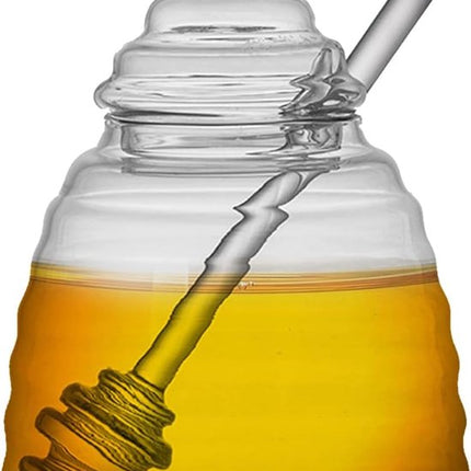 500 ml glazen honingpot met honinghouder en honinglepel, transparant glas honingglas met deksel, honingglazen voor het serveren van honing en siroop