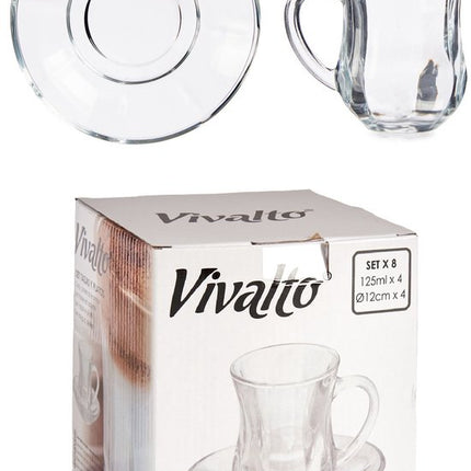 Vivalto Theeglas met Schotel en Oor - 125ml - Set van 4 - Turkse Theeglazen