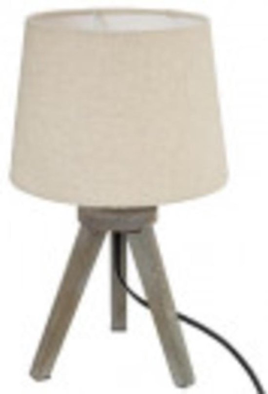 Atmosphera - Tafellamp - Nachtlamp - Mini Tafellamp met Houten Poten - Design Bedlamp - Sfeerverlichting Binnen - Kleine Tafellamp Modern - E14 - 25W - Hout - ca. Ø18.5 x 30.5-32 cm - Ivoor