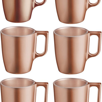 Luminarc Koffiemokken Monaco - 6x stuks - Hard Glas - caramel bruin - 250 ml - 9 cm - Flashy metallic finish