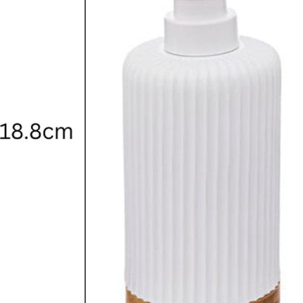 Badkameraccessoireset – Moderne Badkamer Accessoires – Zeeppomp & Tandenborstelhouder Set – Polyresin met Bamboe – Luxe Zeepdispenser & Beker – Wit