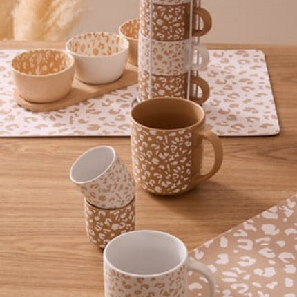 Leopardi Mokken Set van 4 - Luipaardenprint - 20 cl - 2x Caramel Bruin, 2x Wit/Beige - Kopjes voor Koffie en Thee - Panterprint - Theemokken set