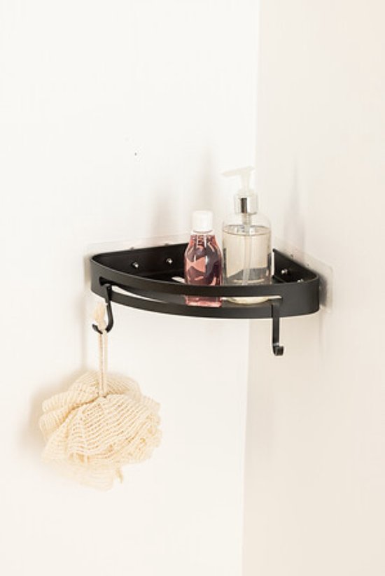 Blackalu Doucherek - Douchemand - Set van 2 - Badkamer Opbergrek - Zelfklevend Doucherek - Douche Plank Hoek - Zonder Boren - Aluminium - 29.2 x 23.5 x 4 cm - Zwart