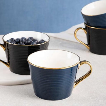 Homla - Renne Mok - Grote Koffiemok - Set van 6 - Theemok - Cappuccino Mok - Vaatwasser Bestendig - 450 ml - Keramiek - 15 x 12 x 9 cm - Donkerblauw
