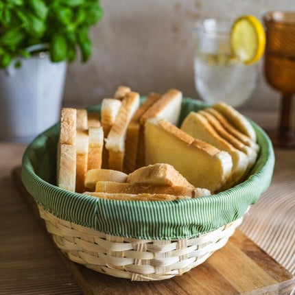 MPLCo - Multifunctionele Opbergmand - Decoratieve Mand - Mand met Cover - Natuurlijke Bamboo Organizer - Opbergmand Badkamer voor Keuken & Slaapkamer - Ovaal - 29 x 21 x 7 cm - Natuurlijk / Groen