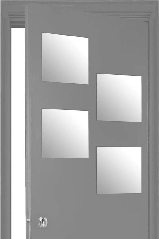 5Five Plak spiegels tegels - 4x stuks - glas - zelfklevend - 30 x 30 cm - vierkantjes - muur/deur/wand