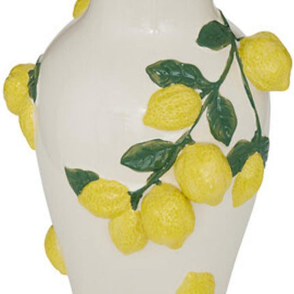 Atmosphera Bloemenvaas citroenen - geel - keramiek - D20 x H33 cm - fruitvaas citroen patroon