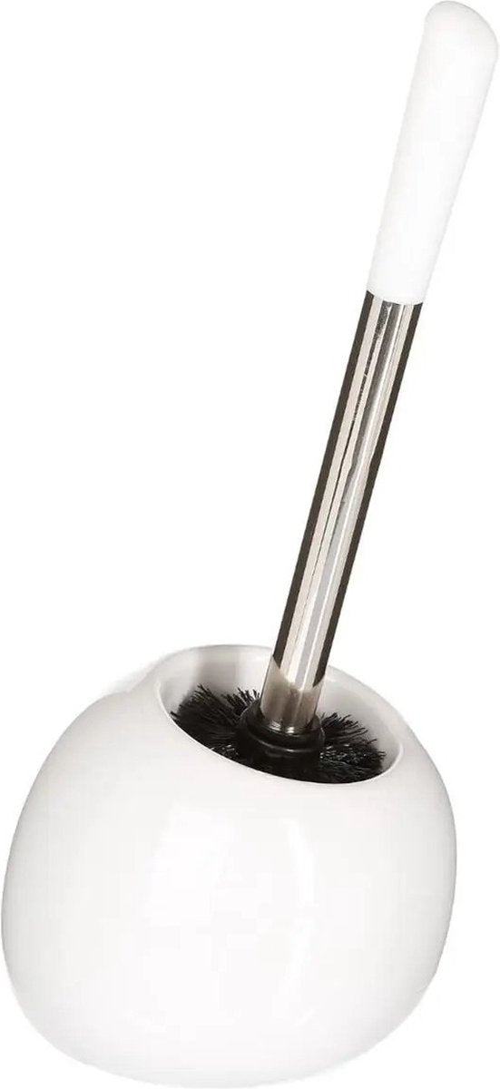 2x 5five wc-/toiletborstel met houder rond - wit glans - keramiek - 36 cm