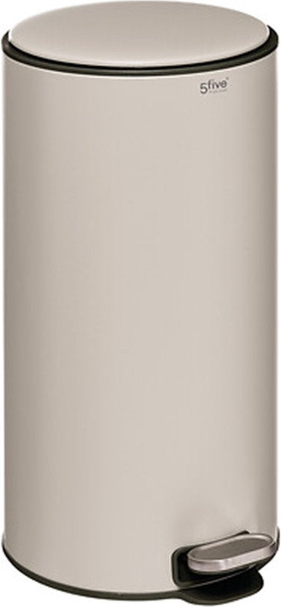 5Five Prullenbak/pedaalemmer Delta - beige - metaal - 30 liter - 39 x 33 x 62 cm - keuken afvalbak