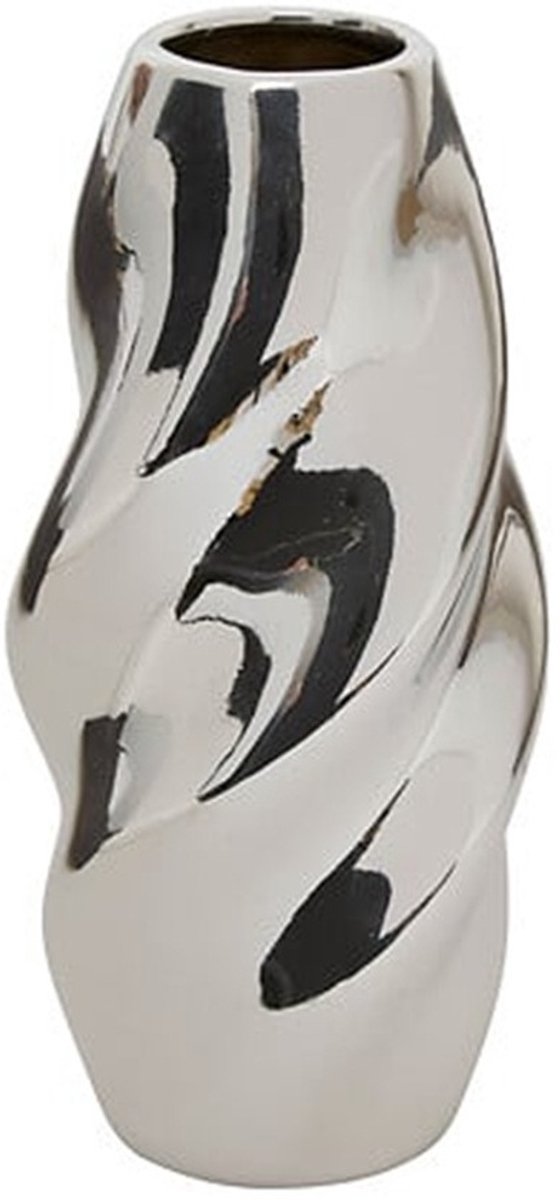 Atmosphera Bloemenvaas Silver Sky - zilver - keramiek - D10 x H21 cm - moderne vorm