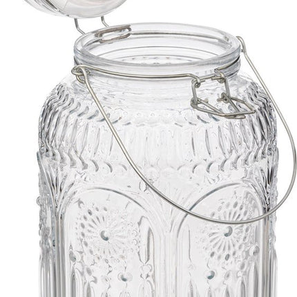 5Five Drank/water/sap/limonade dispenser Marbella - 3.8 Liter - bewerkt deco glas - tapkraan/deksel - zilver - drankautomaat