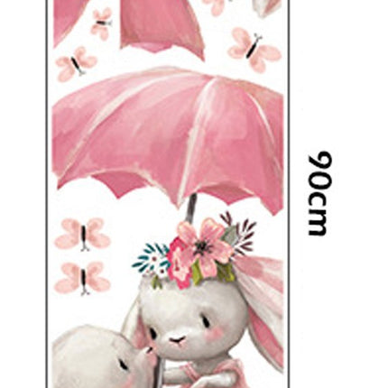 Wandsticker Konijntjes met Paraplu - Zelfklevende Muurdecoratie voor Kinderkamer - 64x62 cm - Schattige Konijnen Sticker voor Meisjeskamer en Babykamer - Muursticker