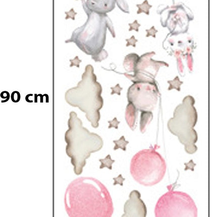 Wandsticker Ballonnen - Roze - Zelfklevende Muursticker voor Kinderkamer - 76x115 cm - Decoratie met Luchtballonnen voor Meisjeskamer