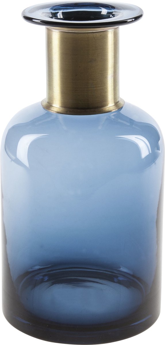 Flesvaas glas donkerblauw 12 x 23 cm - Vazen van glas