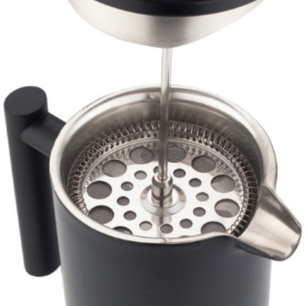 KINGHoff French Press 1 Liter – Mat Zwart – Dubbelwandig RVS – Luxe Koffie & Thee Zetter – KH-1996