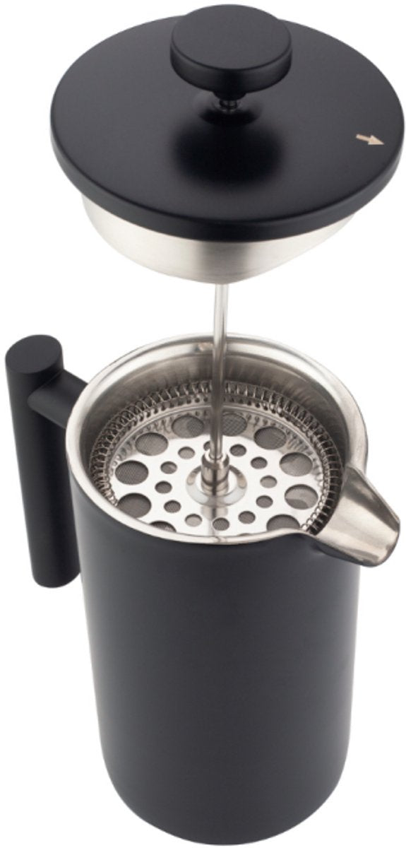 KINGHoff French Press 1 Liter – Mat Zwart – Dubbelwandig RVS – Luxe Koffie & Thee Zetter – KH-1996