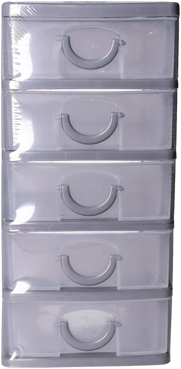 5Five Ladeblokje kunststof met 5 lades - transparant/grijs- 9 x 13 x 19 cm - opberglades