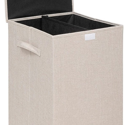 5Five Eureka sorteer wasmand - 74 liter - beige - 37 x 37 x 60 cm - MDF/Polyester stof - met afsluitklep