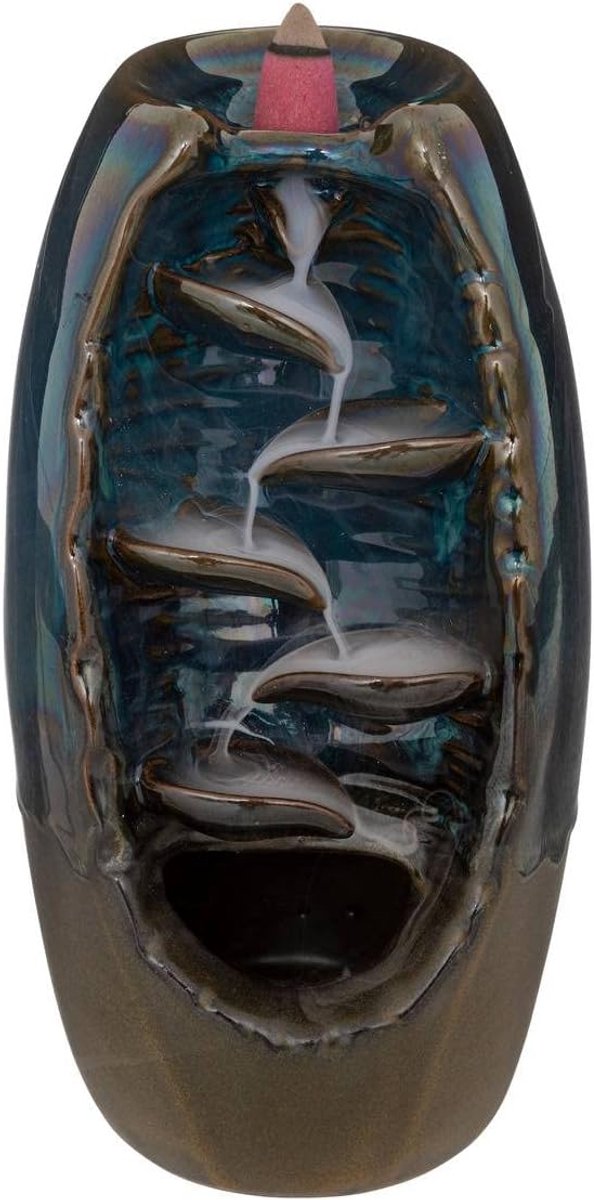Wierookfontein - Donkerblauw - 20 x 11 cm - Wierookbrander voor Stokjes en Kegeltjes - Keramiek - Keramisch -