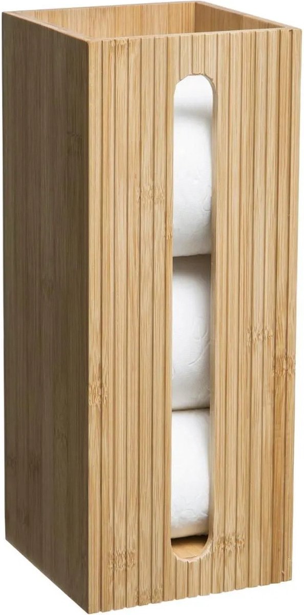 Wc/toiletrolhouder reservoir bruin 3 rollen 36 cm van bamboe - Wc-rol houder - Toiletrol houder