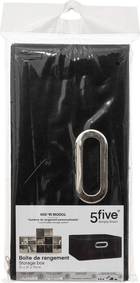 5Five Opbergmand/kastmand - zwart - linnen - 14 liter - 31 x 31 x 15 cm - Opbergbox - Vakkenkast manden