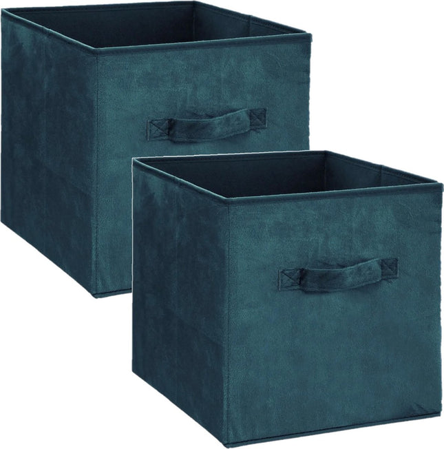 5Five Opbergmand/kastmand - Set van 2x stuks - petrol groen - 29 liter - 31 x 31 x 31 cm - Opbergboxen - Vakkenkast manden - polyester