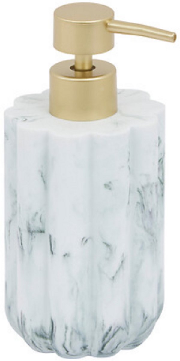 Marby Zeepdispenser 230 ml - Wit Marmerlook - Polyresin - Afmetingen L 7,8 x B 7,8 x H 17,6 cm - Zeephouder - Handzeepdispenser - Zeeppomp