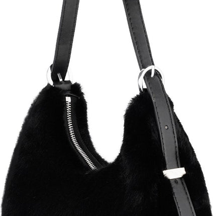 Fluffy schoudertas - Zwart - Nepbont