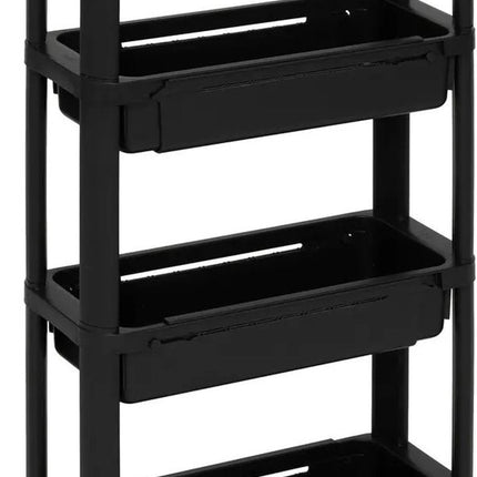 5Five Keuken/badkamer trolley 4 laags - L37 x B15 x H79 cm - zwart - PP kunststof - met wielen - opberg mandjes/bakjes