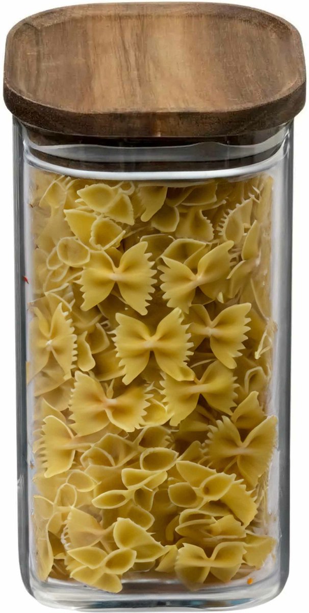 5Five Voorraadbus/voorraadpot - 1,3L - glas met acacia houten deksel - 1300 ml - Voorraadpotten met luchtdichte deksel