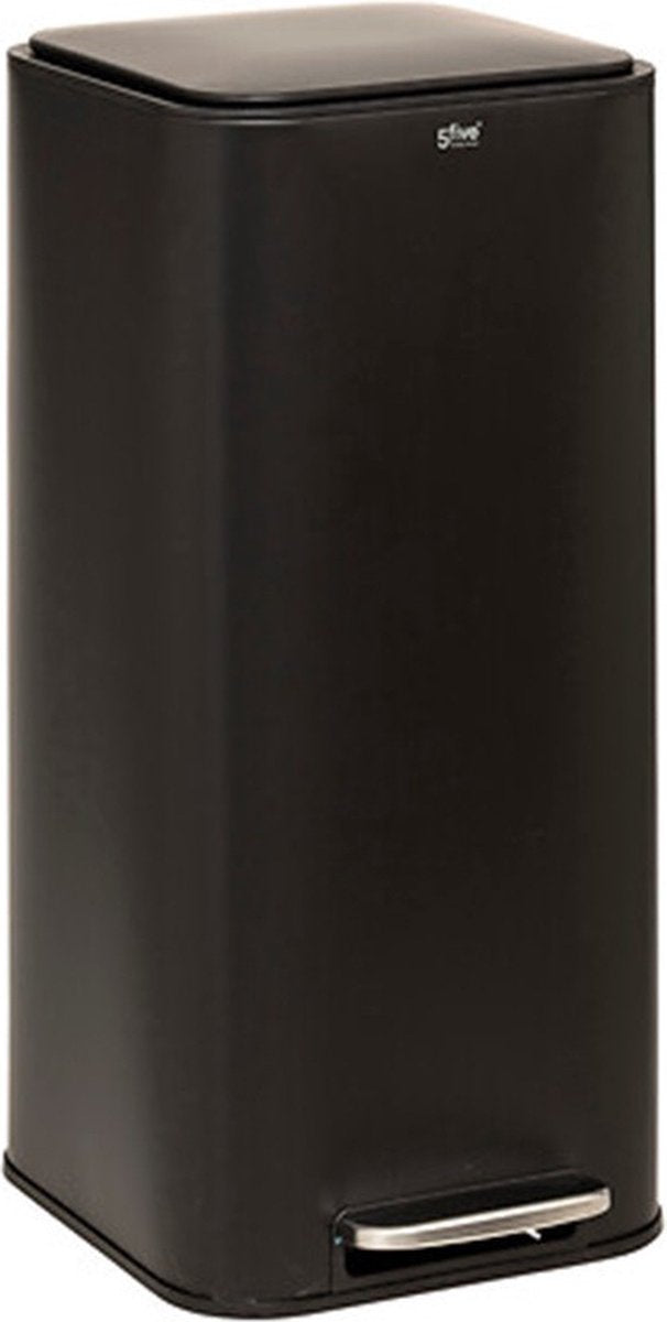 5Five Prullenbak/pedaalemmer Delta - zwart - metaal - 30 liter - 35 x 29 x 63 cm - keuken afvalbak - vierkant
